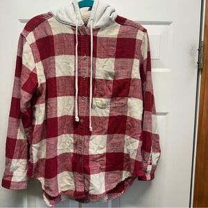 American Eagle Outfitters Red and Cream Plaid Hoodie
